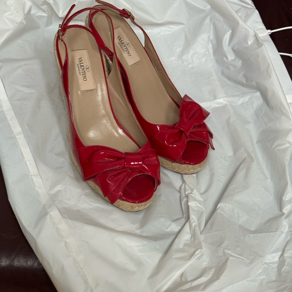 Valentino Garavani Red Espadrille Wedges with Bow
